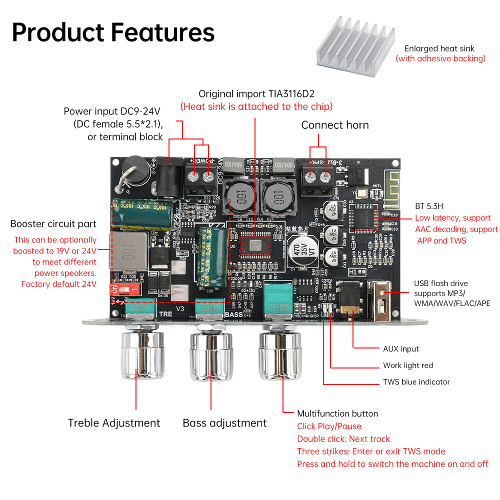 لوحة مكبر صوت بلوتوث 5.3 أحادي - مراجعة Outdoor Power Supply 12V وسعره
